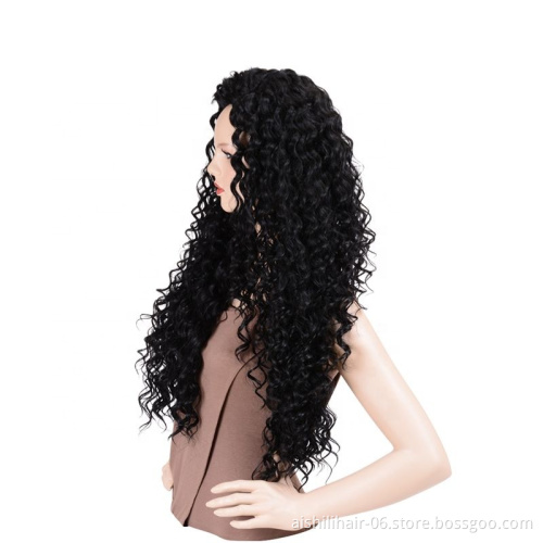 factory price black long roll wig, 24-inch artificial wool lace front wig, no kink and curl lace front wig synthetic hair wigs